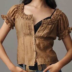 Anthropologie Pilcro Short-Sleeve Sheer Silky Blouse XS